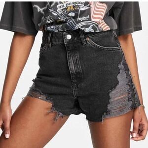 Topshop Black Distressed High Rise Denim Mom Shorts sz US 4
